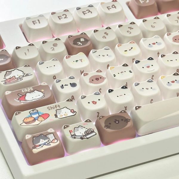 Accessoires 140 Tasten MAO Profile Keycaps Customized Chalt Cat Head Thema PBT Thermische Sublimationschlüsselkappen für mechanische Tastatur MX Switch