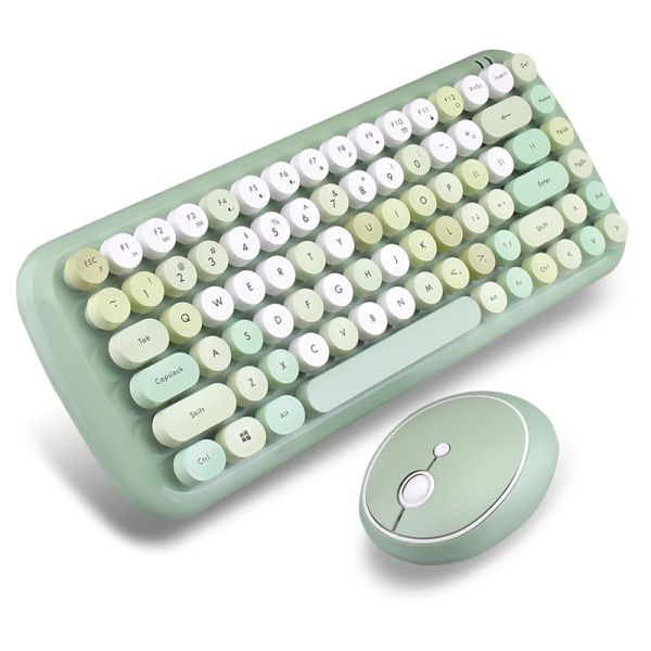 Combos Süßigkeiten Farbe Wireless Keyboard Mouse Set Runde Punk -Tastatur Schreibmaschinen Tastatur und Mauskamm für Laptop Notebook PC Girls Geschenk
