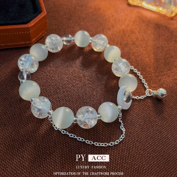 Cat's Eye Stone Bell Mond Perlen -Armband mit kaltem gleichgültigem Stil Instagram, einzigartiges Design, modische und vielseitige Handwäsche für Frauen