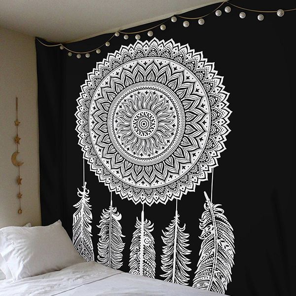 Mandala Polyester 150x150 cm quadratischer Wandteppich Wandhänge Teppich Wurst Yogamatte für die Dekoration im Heimschlafzimmer