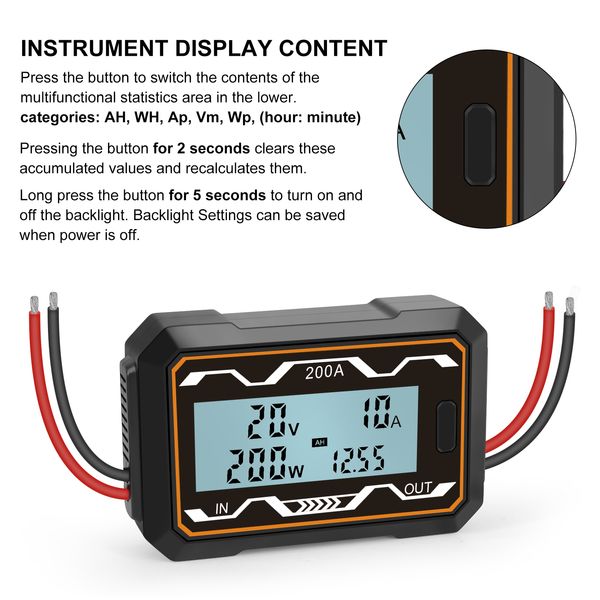 200A 150A 100A Multímetro de amperímetro de voltímetro wattímetro RC Testador de bateria de carros RC Energia de energia do monitor elétrico Monitor do monitor