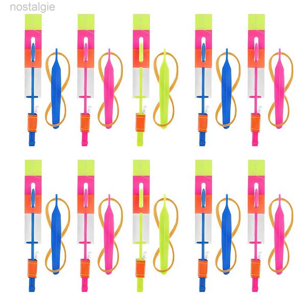 LED Flying Toys 6PCS Outdoor Shining Raket Flash Led LED LEG NIGHT KINDER Luminous Slingsshot Toys Shine Slingsshot Elastic Helicopter Drehspielzeug 240410