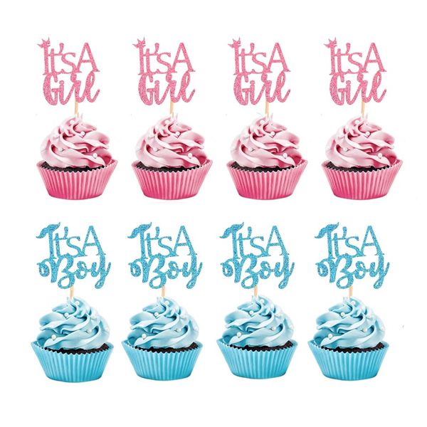12pcs Es ist ein Jungen Mädchen Cupcake Toppers Cake Picks für Babyparty 1. Geburtstag Geschlecht Enthüllung Partydekorationen Gunst