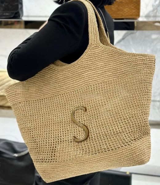 Bolsa de palha de palha Bag de praia Tote Bag Bag de designer de luxo Moda feminina Bolsa de compras de grande capacidade