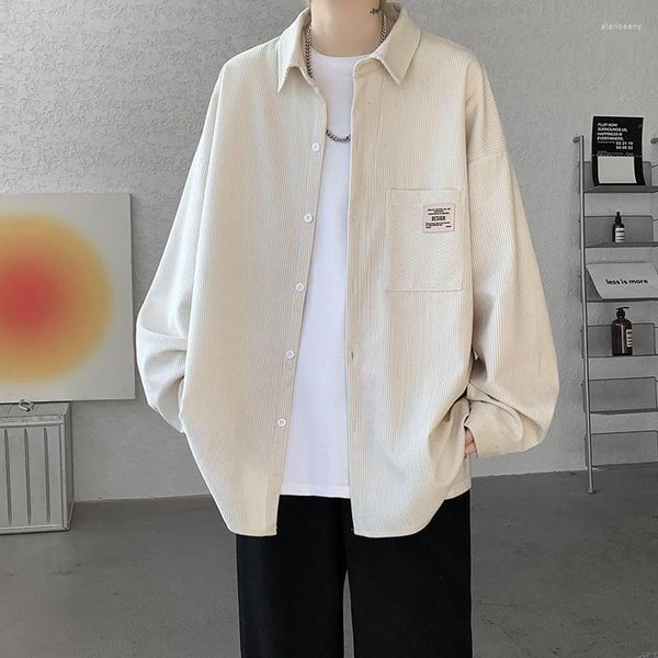 Camicie casual da uomo in stile giapponese fantasia camicia a maniche lunghe minimalista