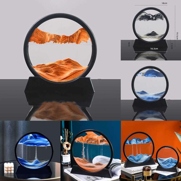 3D Moving Sand Art Picture Round Glass Deep Sea Sandscape Sabbie orari di clessidri Craft Flowing Sand Painting Office Decorazioni per la casa Regalo