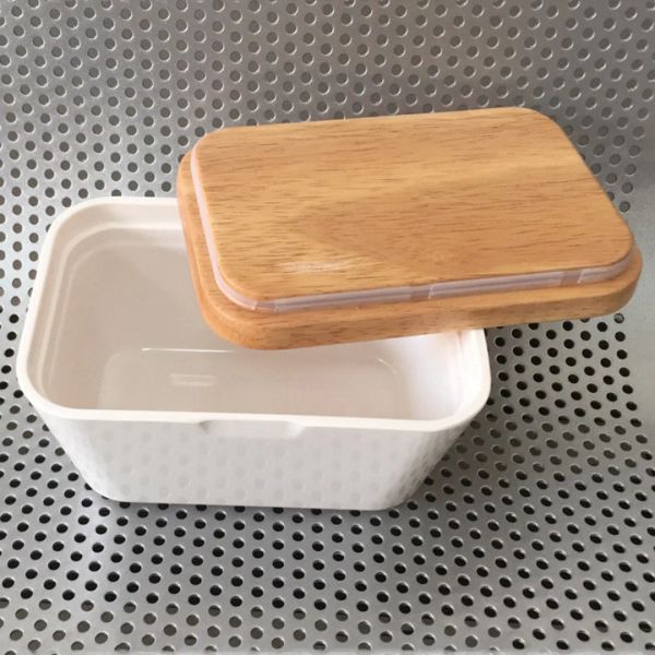 250G/400G Butter Box Melamine Prato com tampa de madeira que serve contêiner de armazenamento de madeira melamina caixa de servir hotel ferramentas de cozinha