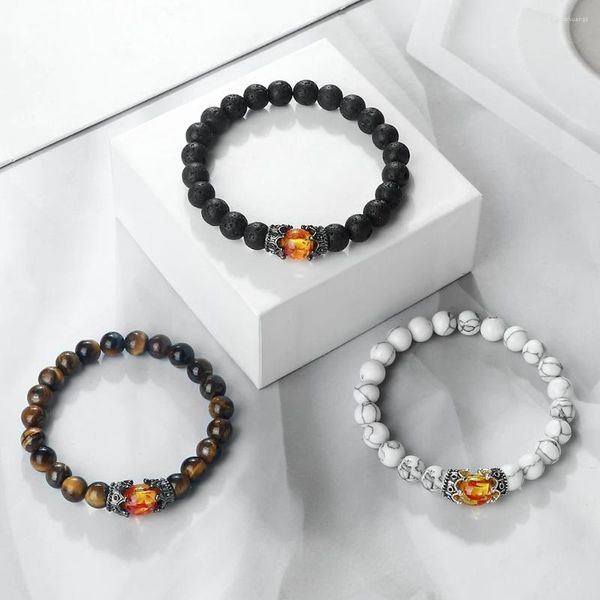 Strand Männer klassische Krone Schwarz Lava Rock Tiger Augenstein handgefertigte Bänder Frauen Yoga Armband Handgelenk Schmuck Schmuck