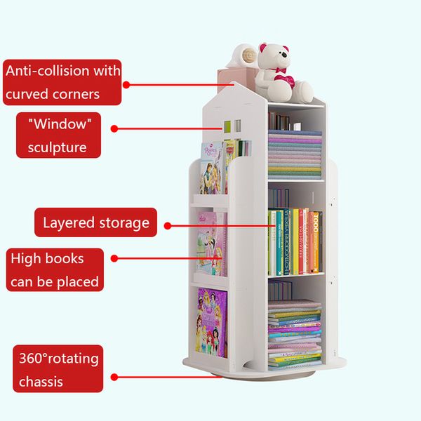 Libreria per bambini a 360 ° rivista rotante libretto di giornali a portata di giornale semplice scaffale libro per le librerie mobili per la casa mobili
