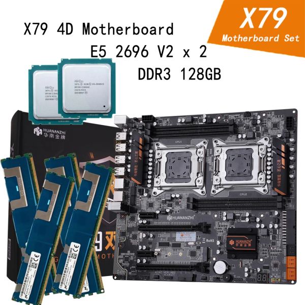 Placas -mãe huananzhi x79 placa -mãe dupla cpu conjunto com e5 2696 v2 ddr3 128gb 1866mhz suporta pcie sata3 USB3.0 gigabit lan