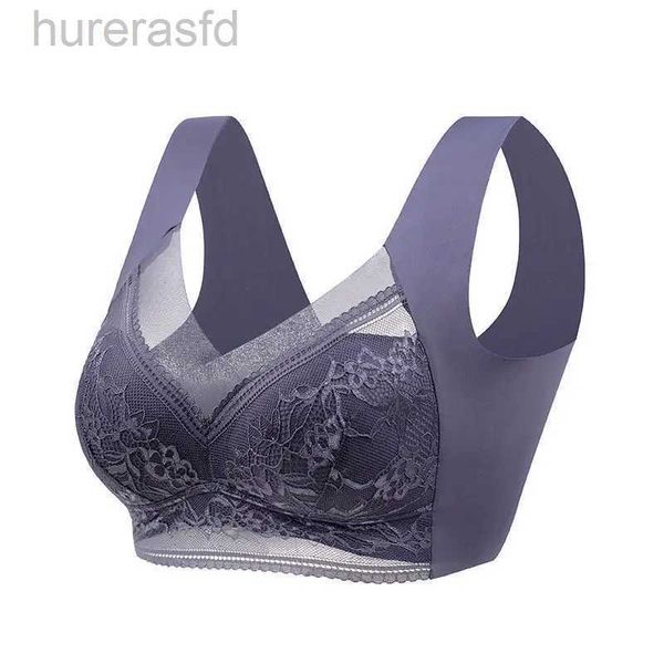 BRAS L-6L Frauen großer BH Push Up Ice Seiden nahtloser oberer Bralette Spitze Wireless Sommer BHs Plus Größe Top Dessous Unterwäsche 15019 240410