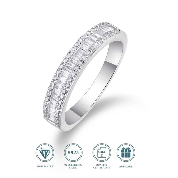Полосовые кольца Foxconn 1ct Женский окрашенный кольцо молибдена S925 Серебряный круглый прямоугольный набор алмаза Полуэверный обручальный кольцо J240410
