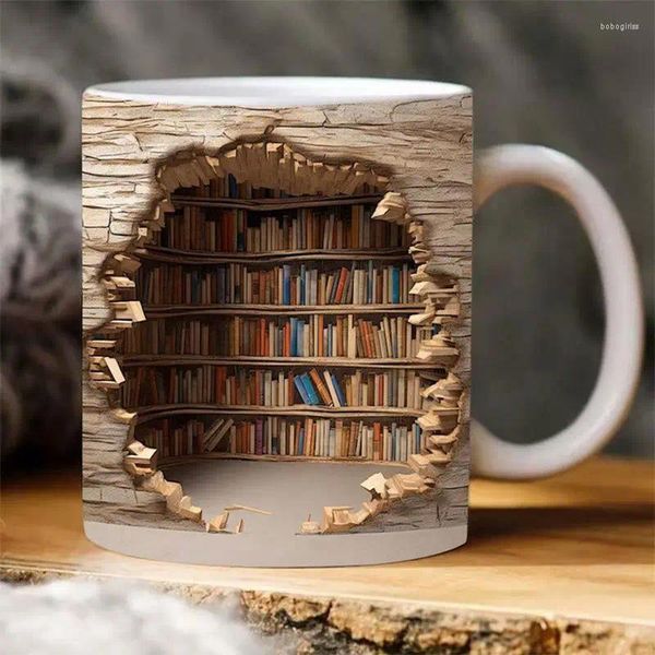 Canecas 3D Libra de estante de livros Biblioteca de cerâmica Creative Space Design Mark Copo Chefe Tea Christmas Gifts