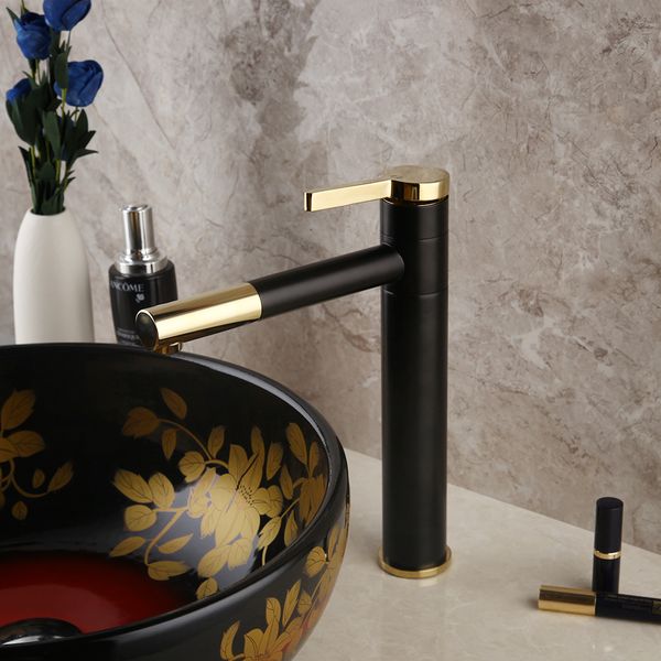 Set di bacino da bagno fregadero con tiro oro e nero dipinto a mano in gnella in ceramica in lavabo della nave vanità miscelatore set