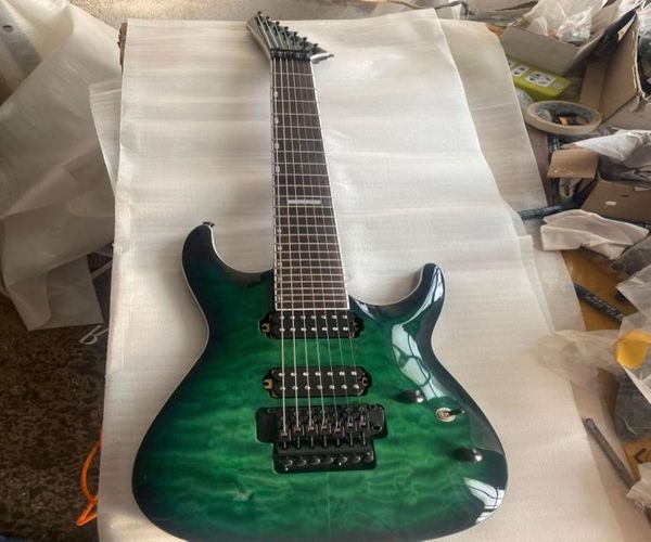 7 String Horizon FR7 Siyah Turkuaz Patlama Elektrikli Gitar Mavi Kapitone Akçaağaç Üst Tek Parça Vücut Kilitleme Tremolo Sistemi Çin MAD3604190