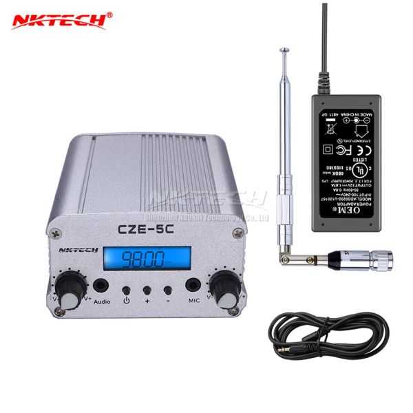 Rádio NKTech CZZE5C PLL FM Transmissor Radio Broadcast Station 1W/5W Frequência estéreo 76108MHz Amplificadores de campus profissional Audio