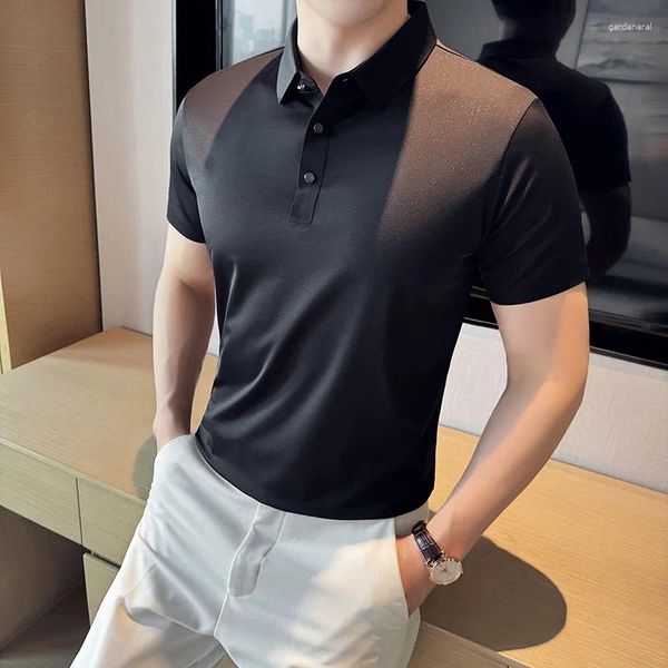 Camisas de pólo de verão para homens para homens grandes roupas coreanas de luxo de luxo de manga curta camiseta casual gelo seda slim fit