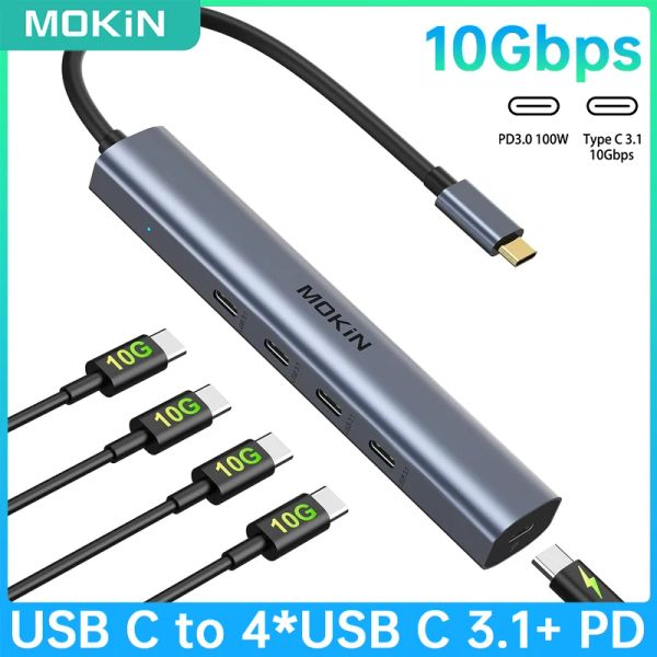 Hubs Mokin USB Tip C Hub 10Gbps USB C Splitter PD100W Tabletler için Şarj Dizüstü bilgisayarlar PC Aksesuarları MacBook Pro/Hava iPad Telefon Yüzeyi