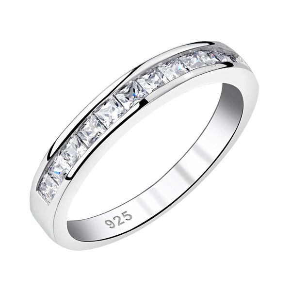 Bandringe 925 Sterling Silber Stapelbar Womens Ehering 2 * 2 mm Prinzessin Cut 5A Kubikzirkonia Halbiger ewiger Ring Eleganter Schmuck J240410