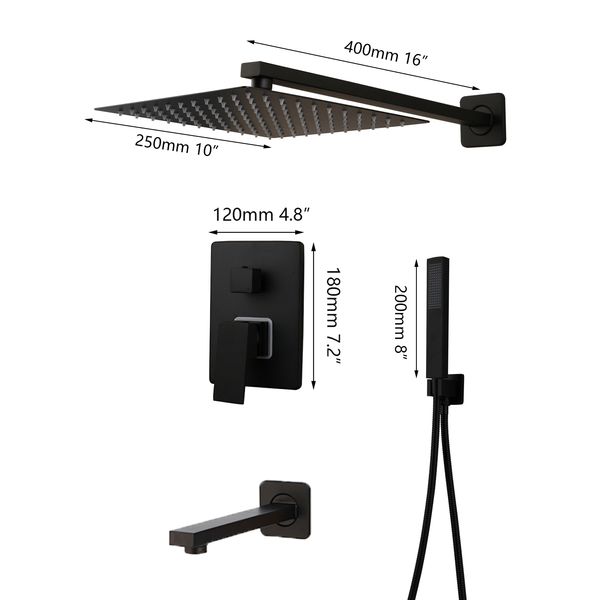 Jieni Black Black 8/16 pollici di doccia Rainfuga per bagno rubinetto da bagno Rain Rain Rain Square a LED a parete Montata Doccia Doccia set di rubinetti per la doccia