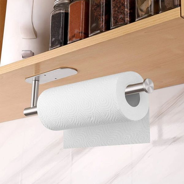 Montagem da parede Toalha de toalha de toalha adesivo Adesivo Black Silver Kitchen Roll Papel Stand Salto Acessórios do banheiro do rack de guardanapo WC