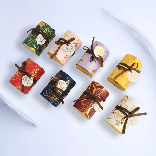 10pcs bronzing desen kağıt şeker kutusu kalp mücevherleri iyilik hediyeler kutusu Teşekkürler Ambalaj Çantaları Doğum Günü Düğün Dekorasyonu