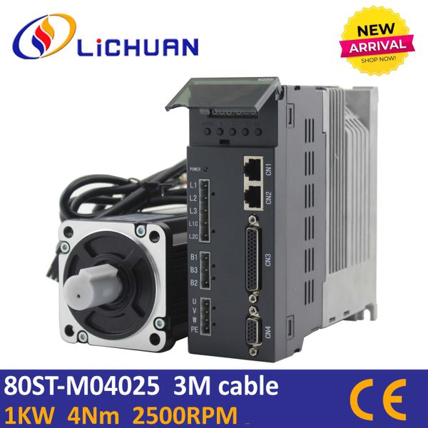 Lichuan Servo Flansch 80st-M04025 4nm 1 kW Servo-Motor mit Servofahrer 2500 U / min AC 220V Motor Servomotor 1 kW Ersetzen Sie JMC Servo