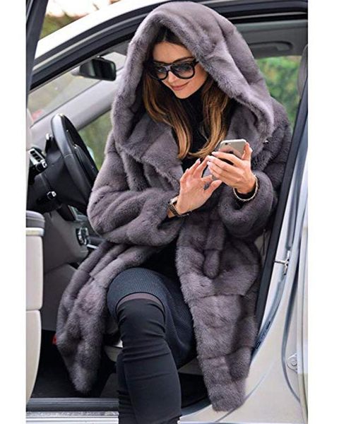 New Woman Fur 90 cm Plus Size Women Clothing Winter Künstliche Wirtschaft Nerzfellmantel mit einer Kapuze Luxus gefälschter Pelz Coatsx10168658425