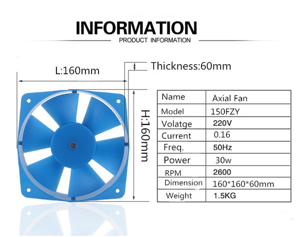 Pequena frequência de potência Axial de soldagem ventilador de resfriamento 160x160x60 AC 220V 150FZY2-D 0,16A 30W So soprador