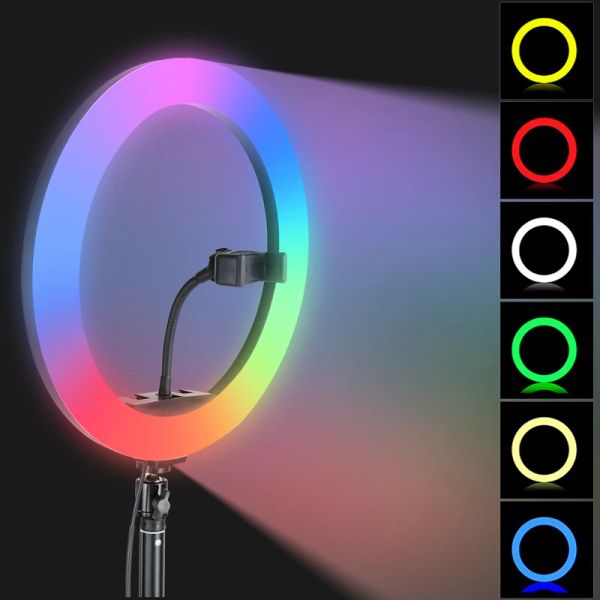 Luzes 26cm 10 polegadas RGB Ring Light 15 Cores com mini suporte de telefone do tripé para Tik Tik Makeup YouTube Video Photography Lamp