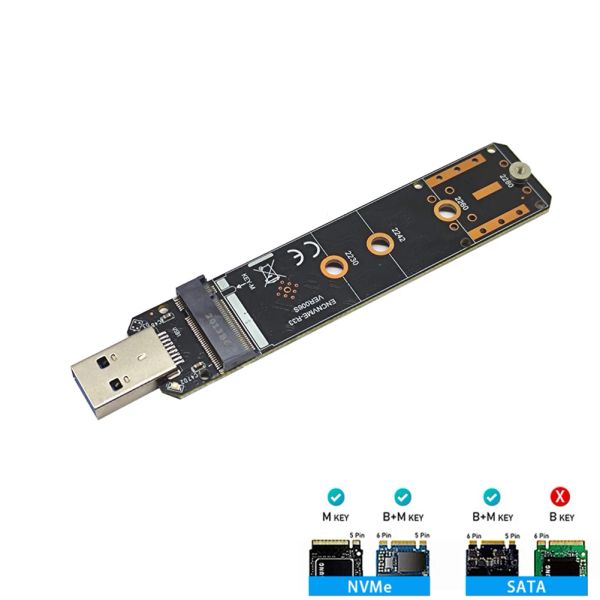 Двойной протокол корпуса M.2 NVME до USB 3.1 Adapter SSD, M2 SSD -конвертер -тест USB -карта платы 10 Гбит / с USB3.1 Gen 2 для Samsung 970 980