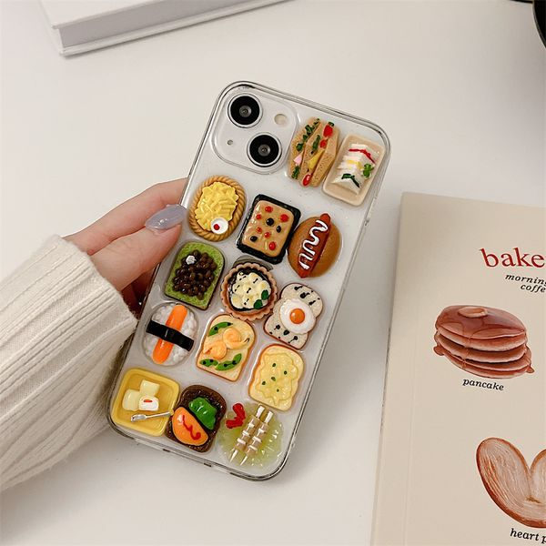 Симпатичный забавный 3D Sushi Pizza Toast Toast Sandwich прозрачный футляр для мягкого телефона для iPhone X XS XS 14 11 12 13 Pro Max 7 8 плюс задняя крышка