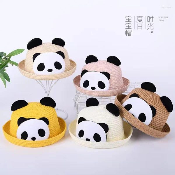 Şapkalar Moda Güzel Panda Kızlar Erkekler Saman Headdress Yaz Çocuk Kovası Kova Güneş Şapklı Çocuklar İçin Sevimli Kulak Plajı
