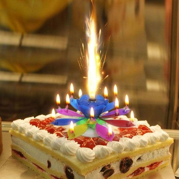 Cake Candle Toper Musical Candle Lotus Blumenparty Geschenk Kunst alles Gute zum Geburtstag Kerzenschein Lichter Party DIY Kuchen Dekoration Supplies