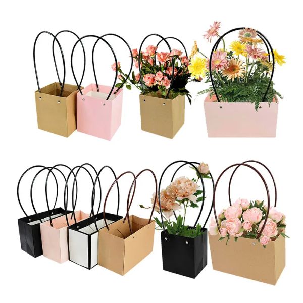 Bolsa de caixa à prova d'água portátil Papel quadrado Florista portátil Handy Flower Bags Mini Wedding Favor Party Rose Storage Box Presente