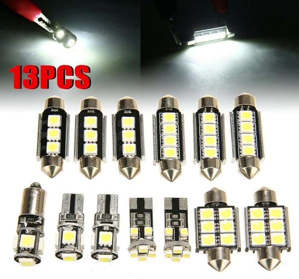 13pcs Auto Interior Luz alta Cúpula traseira luminosa Bulbos de lâmpadas LEDs Luzes de leitura Luzes de leitura do carro Branco Interiores VW Golf 6 Mk6 GTI7911633