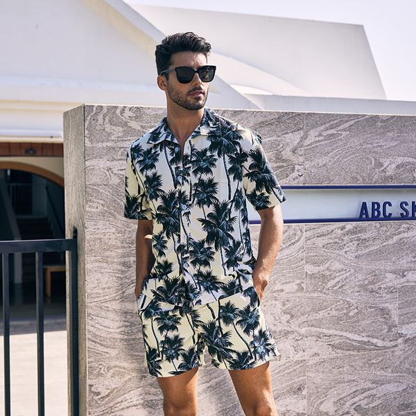 Herren 2 -teilige Hawaiian -Hemden Outfits Tropical Print Kurzärmel Button Down Hawaiian Shirt und Shorts Set Plus Size S m l xl xxl