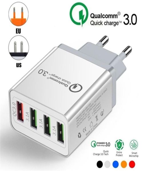 4 порт Quick Charge 30 Fast Mobile Eu US Plug USB -адаптер зарядного устройства для Smart Devices 5 Colors9487910