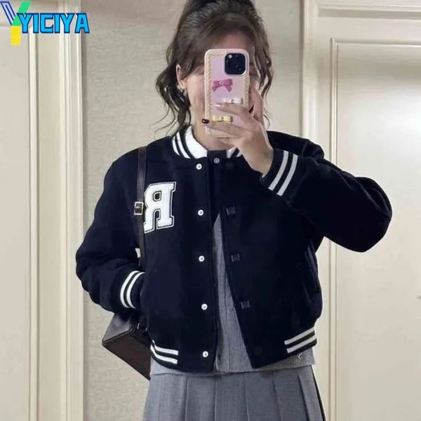 Yiciya college Короткая бейсбольная куртка бомбардировщика женщина университет с длинными рукавами винтажные куртки Coats Fashion Spring Topbits Top 240319