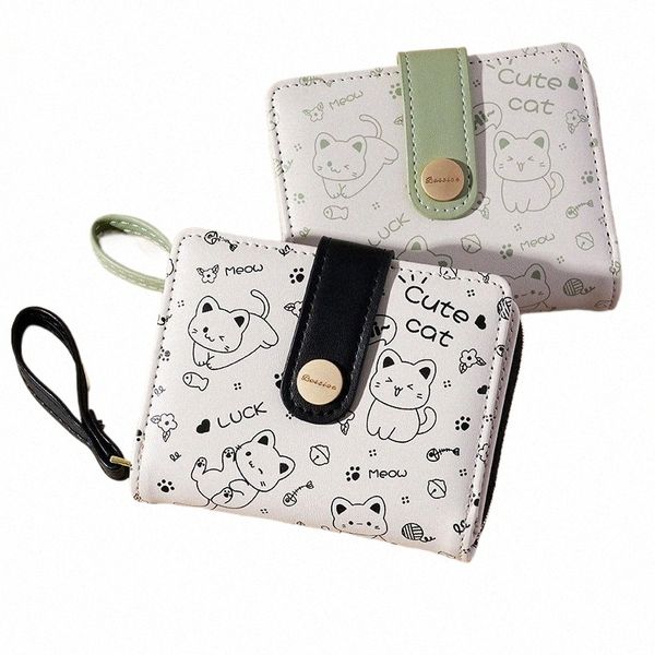 Japanete Cute CARTO Girls Wallet Setor de cartão de estudante curto Mey Bag With Zipper Wallet for Women Key Storage Storage Coin Burse H9CD#