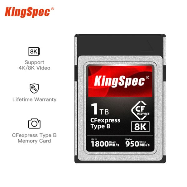 Cards Kingspec Cfexpress Card 128g 256 GB 512GB 1TB CF Express PCIE 3.0x2 Memoria B para câmera SLR Digital Vídeo Raw 4K 8K