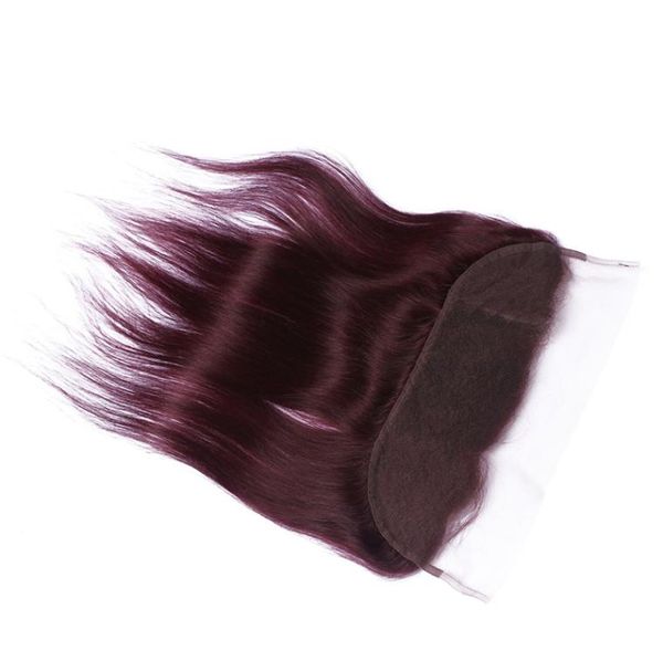 Colore puro 99J Vino rosso dritto 134 pizzo Chiusura frontale nodi sbiancati con capelli Burgundy Burgundy Frontals per WomA4227018