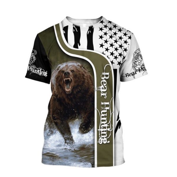 Cloocl Men maglietta da camicia Animal Bear Hunting 3D Shirt stampato in 3D Summer Rotond Neck Short Short Shea Sliose Tops Accoglie