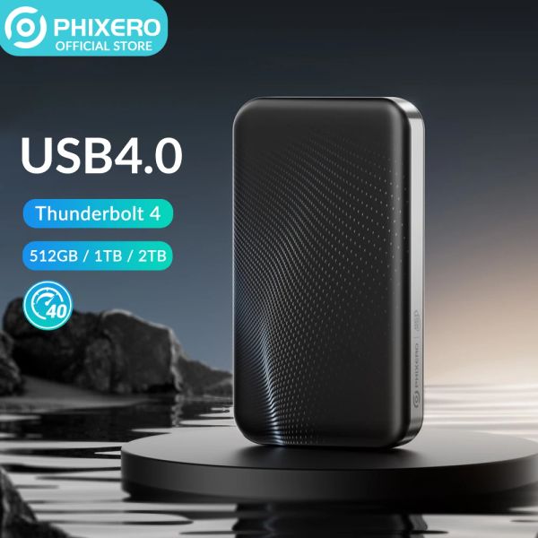 Приводы Phixero Portable SSD 40 Гбит/с Thunderbolt 4 USB 4,0 до 3150 МБ/с Внешний твердотельный привод 2 ТБ 1TB 512 ГБ типа C для ноутбука ПК