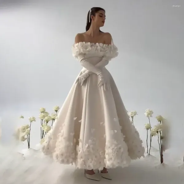 Vestidos de festa chiques brancas em 3d flores baile elegante com alças sem alças, vestidos de tornozelo