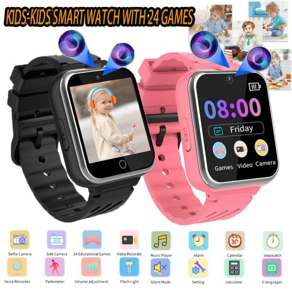 Sieht Kinder intelligente Uhr mit Videoaufnahmen und 24 Spielen Smartwatch für Kinder mit Dual Camera Kids Gift für Geburtstag Weihnachten