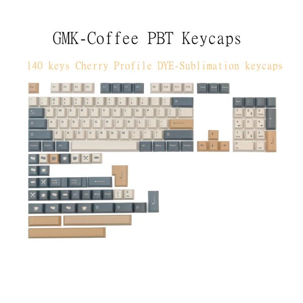 Accessori 140 tasti set completo set PBT GMK COFFICIO COFFE CHIAVI PROFILO CHECHRY TEY SUBLIMAZIONE CHIAVE PER TASTANZA MECCANICA ANSI 60% 80% 100% Layout