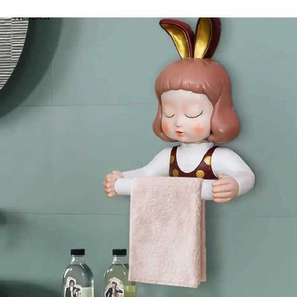 Toilettenpapierhalter Toilettenpapierhalter Cartoon Girl Harz Tissue Bracket Punch Free Roll Paper Regal Badezimmer Zubehör Papierhandtuch Aufbewahrung 240410