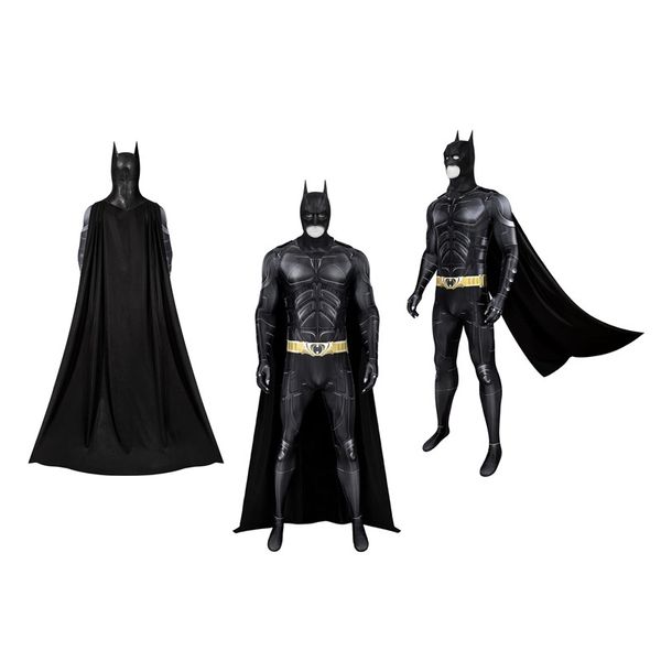 P-Jsmen Erwachsener Dark Knight Cosplay Kostüm Bruce Wayne Jumpsuit Superhelden Kampfkostüm Druck Halloween Fledermaus-Outfit + Maske