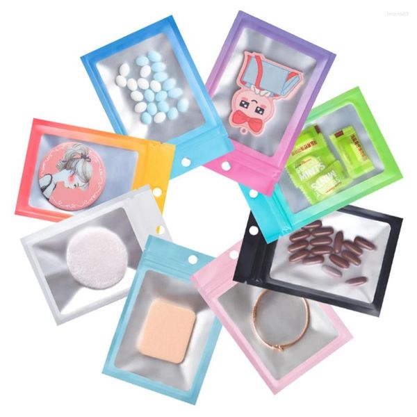 Bolsas de armazenamento 100pcs transparentes de alumínio colorido de alumínio com alumínio com penduramento de penduramento de peixe -ruptura, bolsas de feijão de cafeteira recobrável e reutilizável